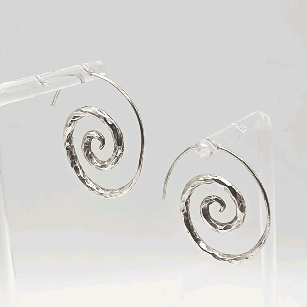 STERLING SILVER 925 Hammered Spiral Circle Threader Hoops 1.5 " 11.38g